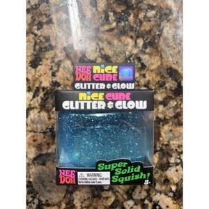 Nee Doh Glitter & Glow Blue Nice Cube Squishy Fidget Toy New